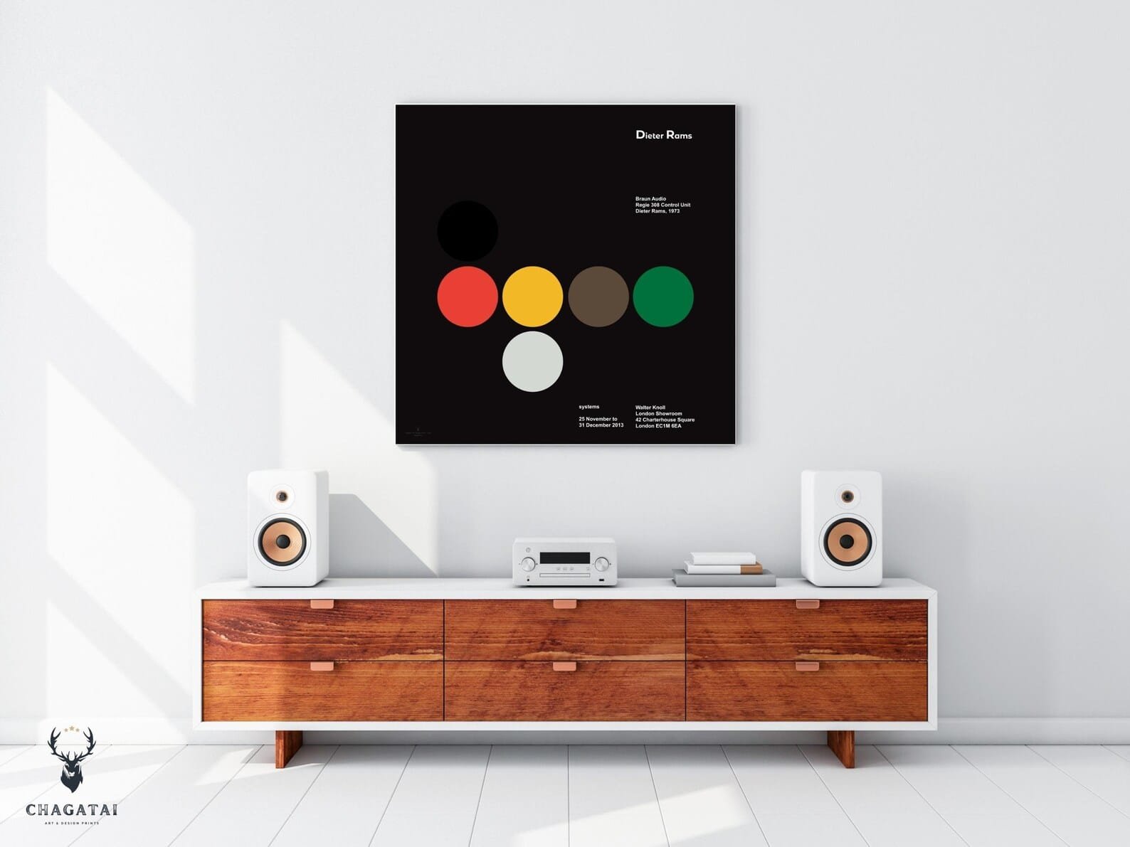 High-quality wall art print of Braun’s Dieter Rams industrial design philosophy, minimalist aesthetic, and Bauhaus influence.