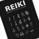 Reiki healing poster with chakra symbols and Reiki symbols meaning for meditation and therapy.