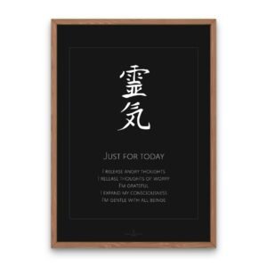 Reiki Principles Poster with “Just for Today” affirmations for meditation and mindfulness wall décor.