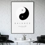 Spiritual Yin Yang meditation wall print in minimalist style, ideal for Zen balance, Taoism, and harmony teaching.