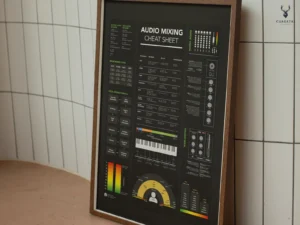 Vocal mixing cheat sheet with EQ frequencies, compression settings, and clarity guide for singers and producers.