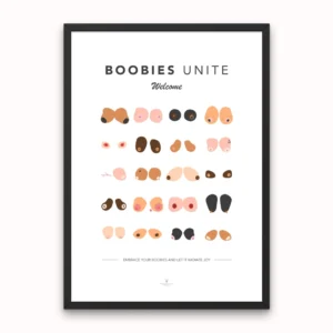 Boobies diversity poster featuring colorful boobie art for body positivity and women empowerment wall decor.