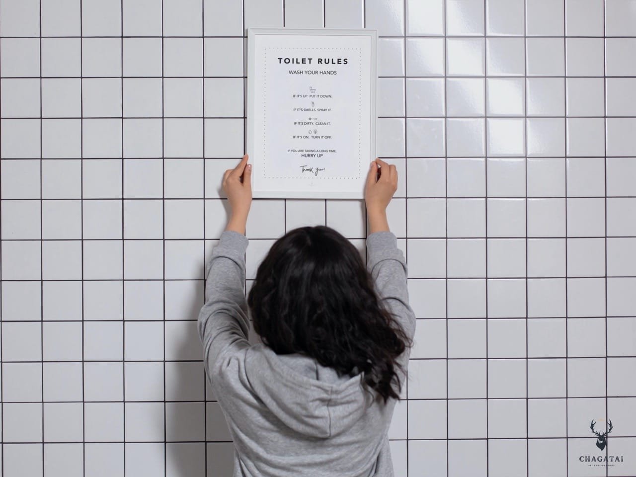 Toilet Rules Wall Art with funny quotes, modern design bathroom wall decor for home and office restrooms.