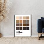 Coffee tone guide poster with labeled drinks and matching colors.