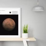Mars planet print showing canyons, volcanoes, and impact craters; an educational Mars poster for accurate science teaching and home study walls.