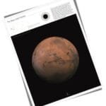 Red Planet educational chart poster featuring Mars geography, orbital diagram, and key facts; classroom-ready Mars wall art for STEM education.