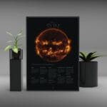 Astronomy Sun Poster showing the Sun within the Solar System, scaled reference graphics, and essential data for quick classroom review and self-guided student exploration.