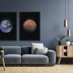 Mars and Earth Poster designed for astronomy lovers and science wall art collectors.