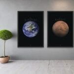 Combined Mars and Earth Poster print highlighting planetary contrasts in wall art.