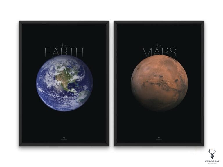 High-resolution Mars and Earth Poster showing planetary details for astronomy lovers and classrooms.