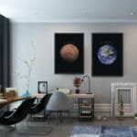 Digital Mars and Earth Poster highlighting planetary textures for space wall decor.