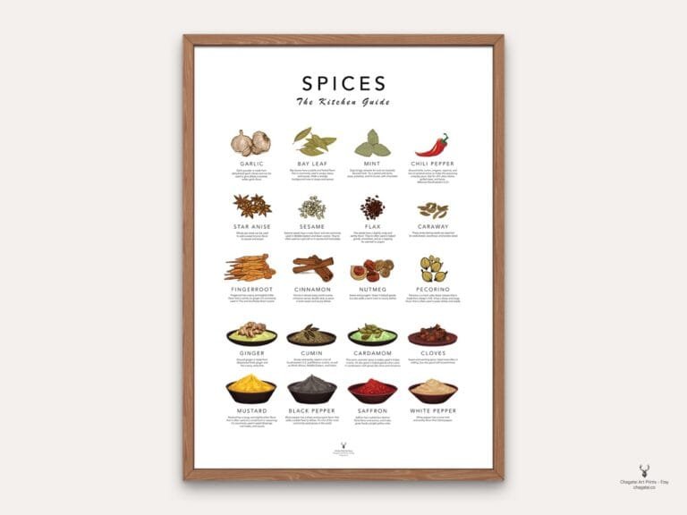 Spice Guide kitchen wall decor poster with spice chart