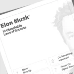 Elon Musk Success Poster displayed on a modern office wall above a wooden desk with books and plants, creating a motivational workspace atmosphere.