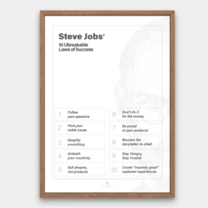 Minimalist Steve Jobs Poster showcasing 10 Success Laws motivational typography print for office wall decor