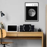 NASA Moon Poster with lunar surface details, astronomy chart wall decor, and educational space print for science lovers and classrooms