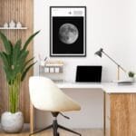 Educational Moon Poster showing detailed lunar craters, moon seas, and astronomy chart print for science education and wall art