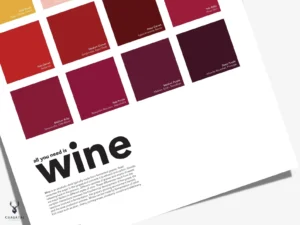 Wine tasting guide poster with shades of red, rosé, and white wines