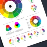Wheel of color chart with RGB, CMYK, warm colors, cool colors, and complementary colors
