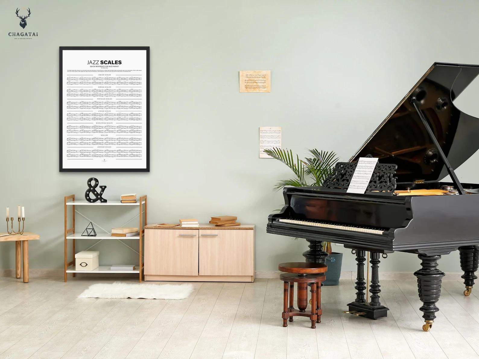 Educational Jazz Scales Chart for music students, pianists, and classrooms.