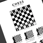 Chess board setup chart showing proper placement of pieces for new players.