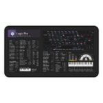 Top view of Logic Pro shortcut desk mat displaying essential keyboard commands for music production. Ideal for creatives seeking efficiency.