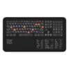 Top view of Adobe Graphic Designer Mac shortcut desk mat displaying essential Illustrator, InDesign, and Photoshop keyboard commands for creative professionals