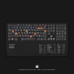 Close-up of Windows keyboard shortcut mat featuring Adobe Creative Suite hotkeys for faster workflow