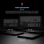 Adobe Photographer desk mat positioned with a keyboard, showcasing its practical design for photographers and editors.