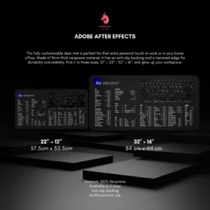 After Effects desk mat positioned with a keyboard, showcasing its practical design for designers and animators.
