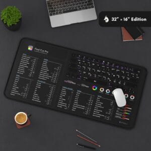 Backside of Final Cut Pro desk mat featuring anti-slip material for stability during intensive editing sessions.