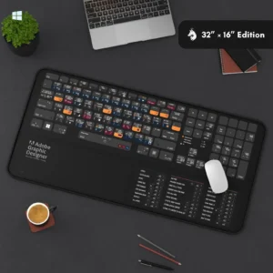 Detailed shot of anti-slip texture and thick neoprene material of the Adobe Graphic Designer Windows desk mat.