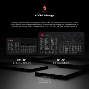 InDesign desk mat positioned with a keyboard, showcasing its practical design for designers and publishers.