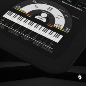 Close-up of Pro Tools shortcut desk mat highlighting detailed hotkeys for faster audio workflow.