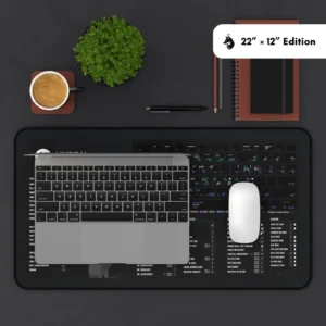 Unreal Engine desk mat positioned with a keyboard, showcasing its practical design for developers and artists.
