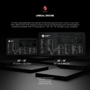 Comparison of Unreal Engine desk mat sizes to fit various workspace requirements in creative studios