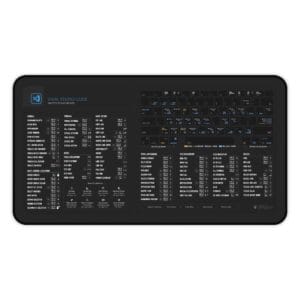 Top view of Visual Studio Code shortcut desk mat displaying essential keyboard commands for coding. Ideal for developers seeking efficiency
