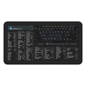Top view of Autodesk 3ds Max shortcut desk mat displaying essential keyboard commands for architectural design. Ideal for architects and 3D modelers.