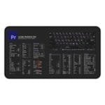 Top view of Adobe Premiere Pro shortcut desk mat displaying essential keyboard commands for video editing. Ideal for editors seeking efficiency.
