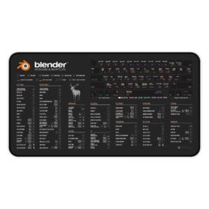 Top view of Blender 3D shortcut desk mat displaying essential keyboard commands for 3D modeling. Ideal for 3D artists and designers.