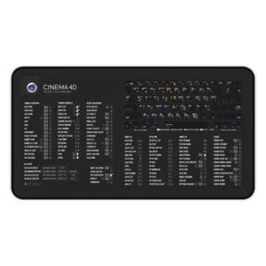 Top view of Cinema 4D shortcut desk mat displaying essential keyboard commands for 3D design. Ideal for creatives seeking efficiency.