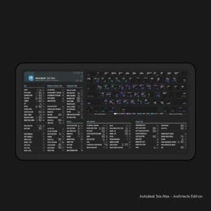 Top view of Autodesk 3ds Max shortcut desk mat displaying essential keyboard commands for architectural design. Ideal for architects and 3D modelers
