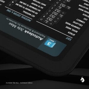 Close-up of 3ds Max keyboard shortcut mat highlighting key functions for efficient 3D modeling workflows.