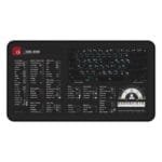 Top view of Cubase shortcut desk mat displaying essential keyboard commands for music production.