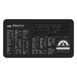 Overview of the Ableton Live shortcut desk mat showing key commands mapped for quick access. Ideal for music producers and beatmakers