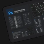 Close-up of Photoshop keyboard shortcut mat highlighting key functions for streamlined design workflows.