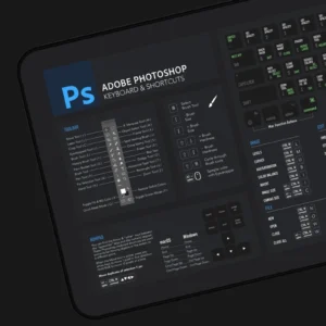 Close-up of Photoshop keyboard shortcut mat highlighting key functions for streamlined design workflows.