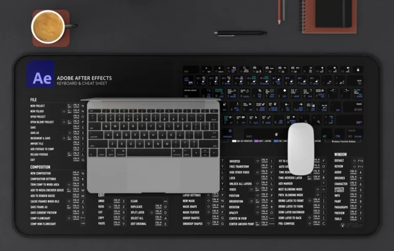 Desk accessory highlighting After Effects editing shortcuts for enhanced productivity.