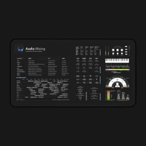 Audio mixing desk mat placed in a professional studio setup, enhancing workflow efficiency for mixing projects