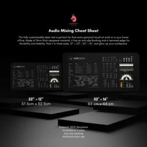 Comparison of audio mixing desk mat sizes to fit various workspace requirements in studios.
