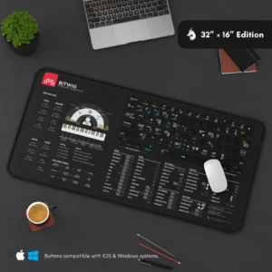 Packaging of the Bitwig Studio shortcut mat, indicating premium quality and design tailored for music professionals